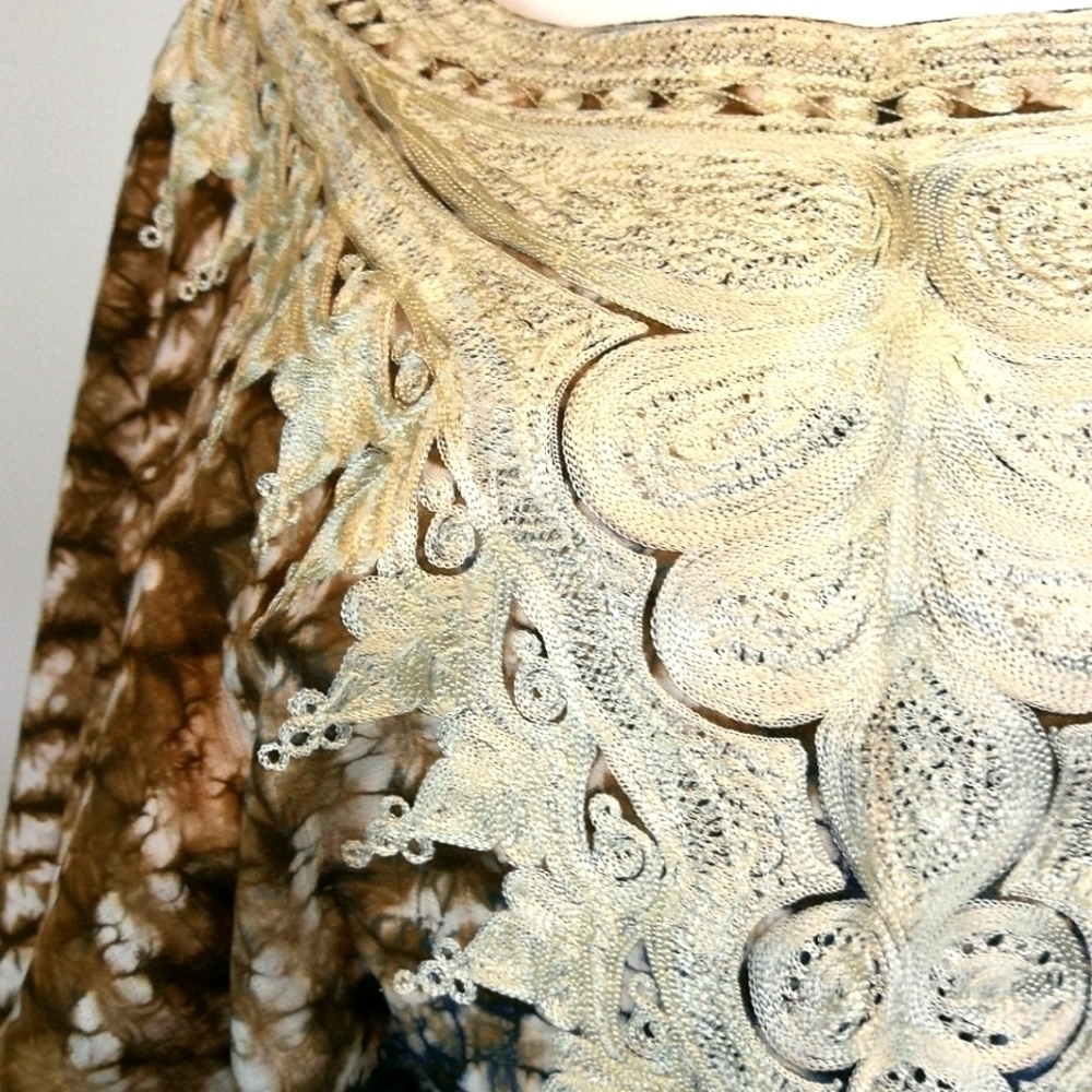 Vintage 70s Afro-centric heirloom robe wax print embroidered maxi length caftan - Picture 9 of 15